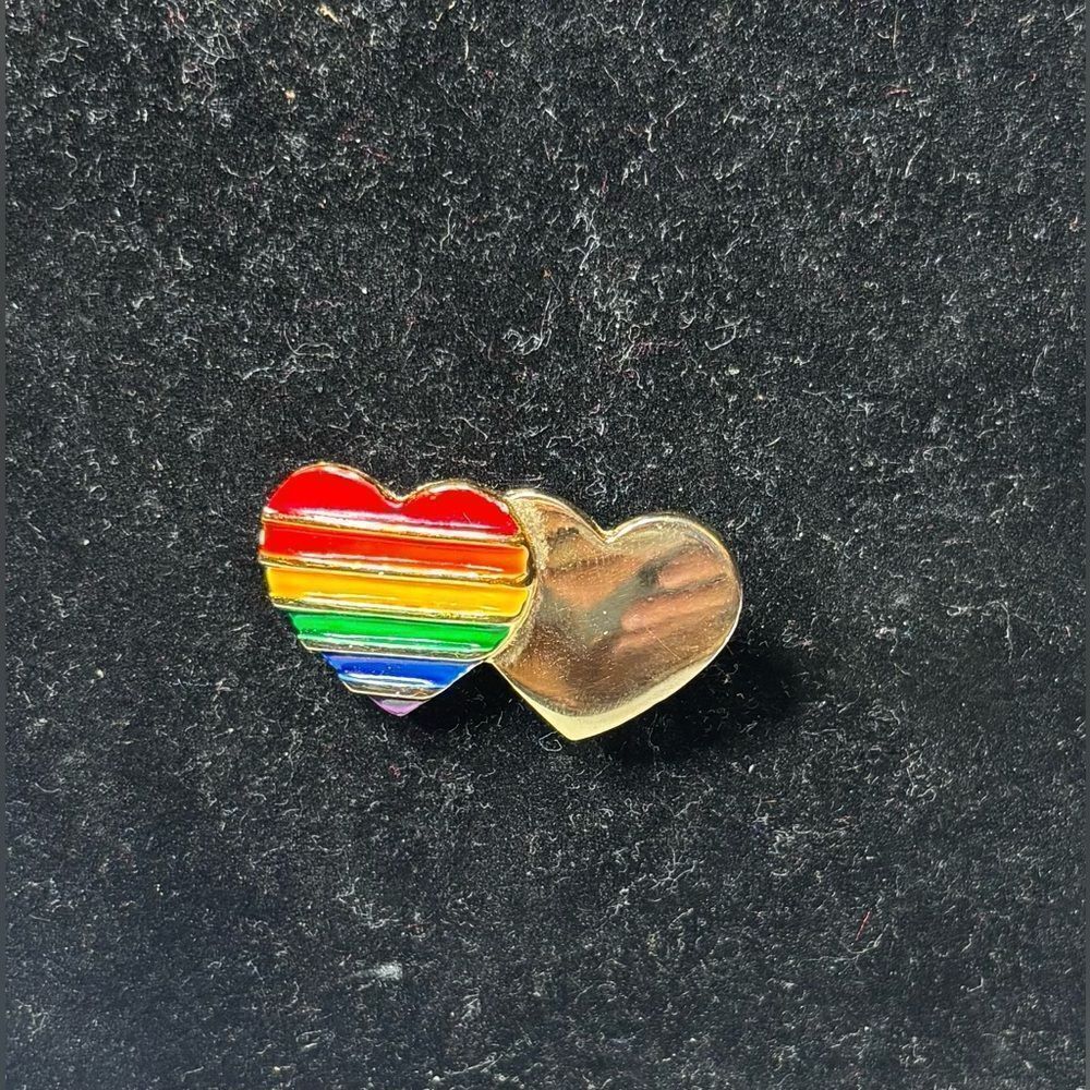 PRIDE Goldtone Double Heart Brooch Excellent Preloved Condition